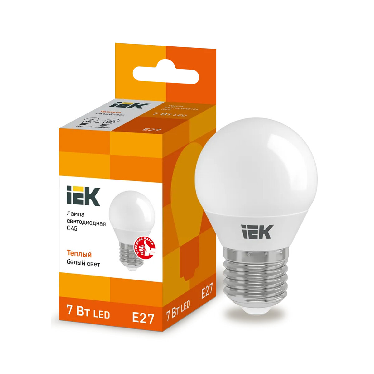 Лампа светодиодная LED IEK Шар, E27, G45, 7 Вт, 3000 K, теплый свет