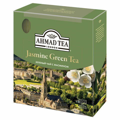 Чай AHMAD (Ахмад) "Jasmine Green Tea", комплект 5 шт., зелёный с жасмином, 100 пакетиков по 2 г, 475i-08 - фотография № 1