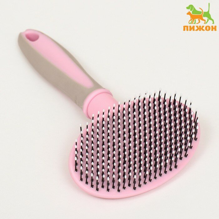 фото Пуходерка пластиковая мягкая с закругленными зубьями, средняя, 9,5 х 16,5 см, розовая