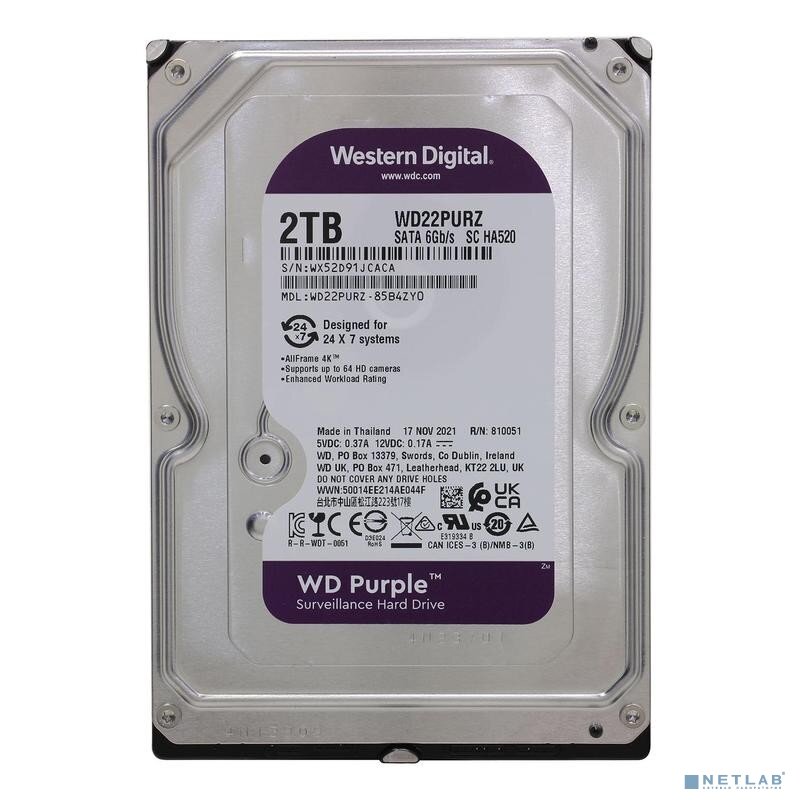 Western Digital Жесткий диск 2TB WD Purple (WD22PURZ) Serial ATA III, 5400- rpm, 256Mb, 3.5"