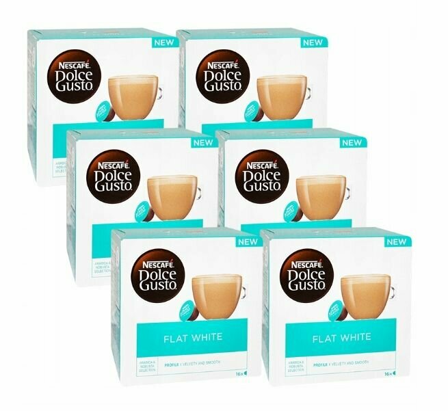 Кофе в Капсулах Nescafe Dolce Gusto Flat White 6 упаковок по 16 Капсул / Нескафе Дольче Густо Флэт Уайт 96 шт - фотография № 1