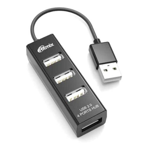 Разветвитель USB Ritmix CR-2402 хаб - концентратор 4 порта USB2.0 линейка - чёрный