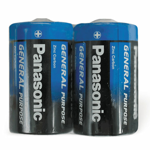 Батарейки комплект 2шт., комплект 20 шт., PANASONIC D R20 (373), солевые, в пленке, 1.5 В