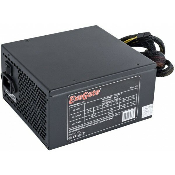 Блок питания 1000W Exegate 1000PPX RTL, ATX, SC, black, activePFC, 14cm, 24p+2*(4+4)p, PCI-E, 5*SATA, 4*IDE, FDD + кабель 220V с защитой от выдергиван