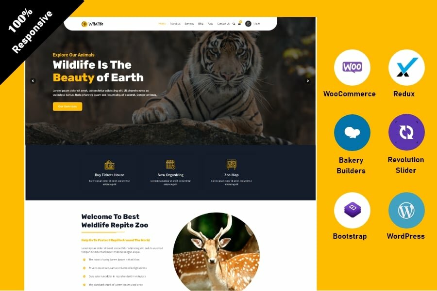 Шаблон Wordpress Wildlife WooCoomerce Тема WordPress