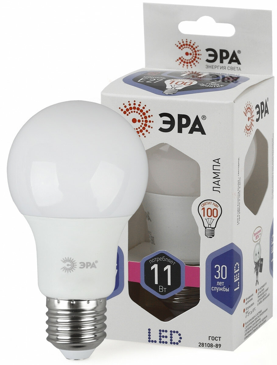 ЭРА LED A60-11W-860-E27 ЭРА (диод, груша, 11Вт, хол, E27) (10/100/2000)