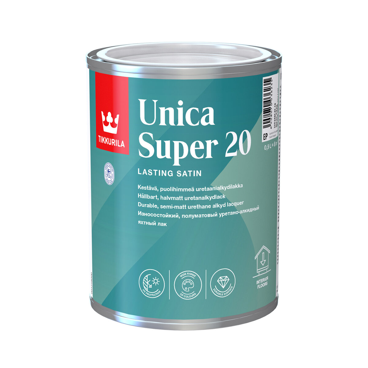 TIKKURILA UNICA SUPER 20 лак алкидно уретановый универсальный, износостойкий, полуматовый (0,9л)