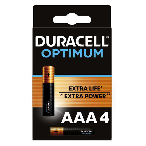AAA Батарейка Duracell Alkaline LR03 Optimum, 4 шт.