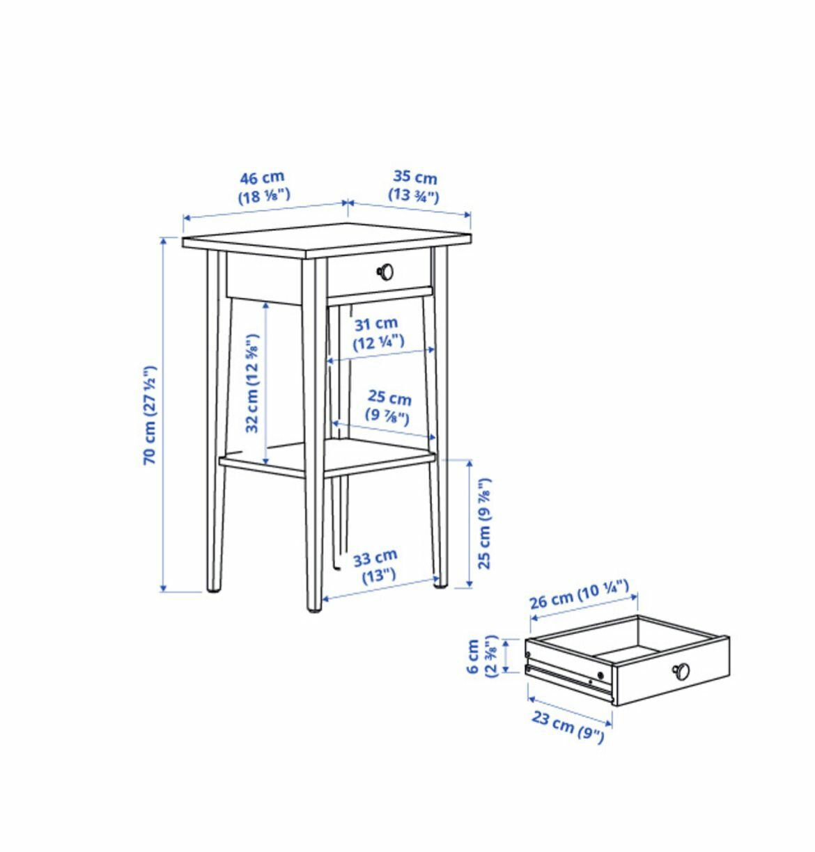 HEMNES Тумбочка IKEA, белая глазурь, размер 46x35 см - фотография № 3