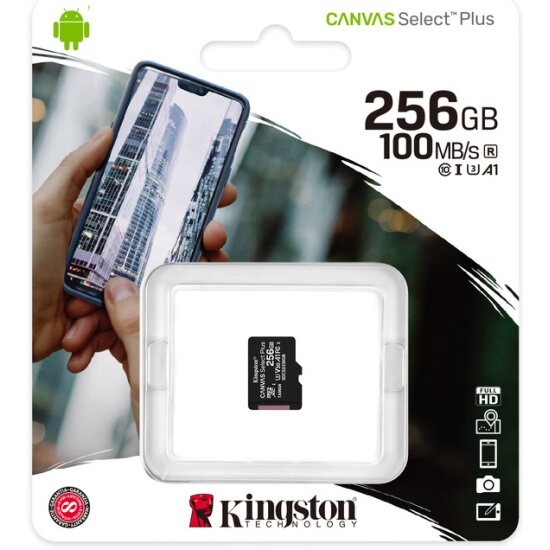 Карта памяти KINGSTON micro SDXC 256Gb Canvas Select Plus UHS-I U3 V30 A1 (100/85 Mb/s)