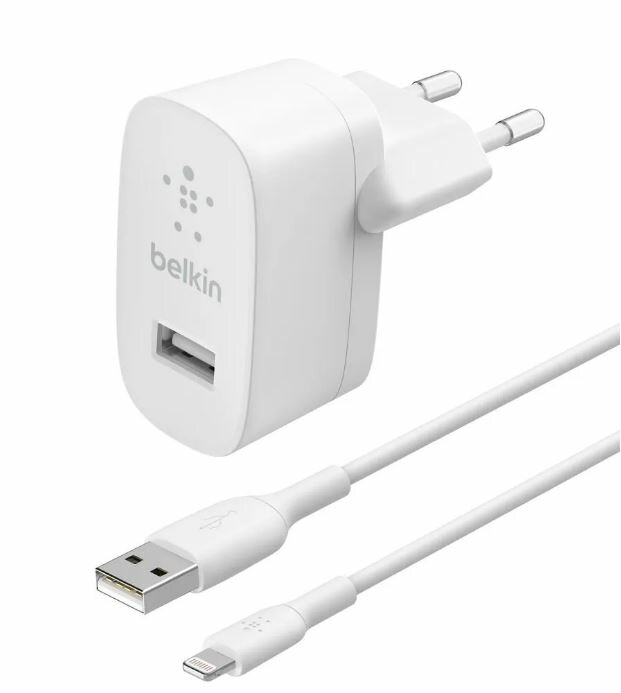 Сетевое зарядное устройство Belkin 12Вт USB-A кабель 1м USB-A-LTG белый (WCA002VF1MWH)