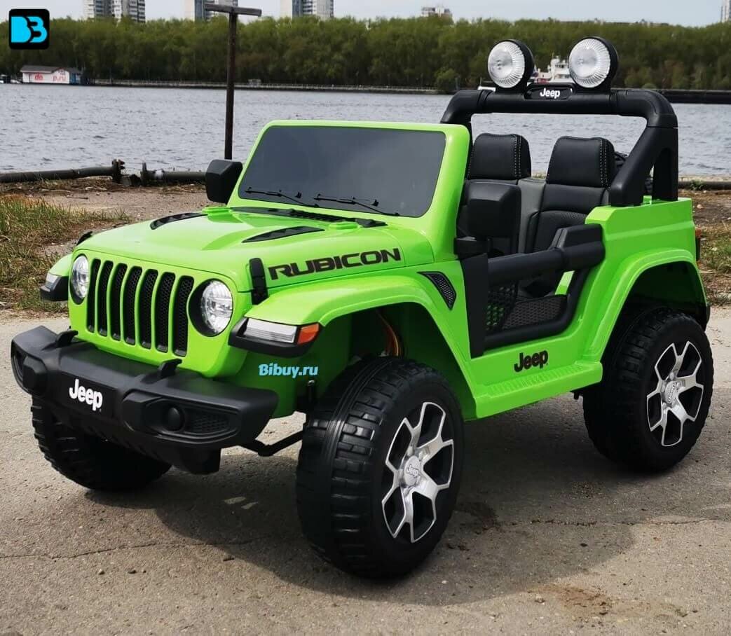 Детский электромобиль джип Jeep Rubicon DK-JWR555 Зеленый, двухместный, полноприводный