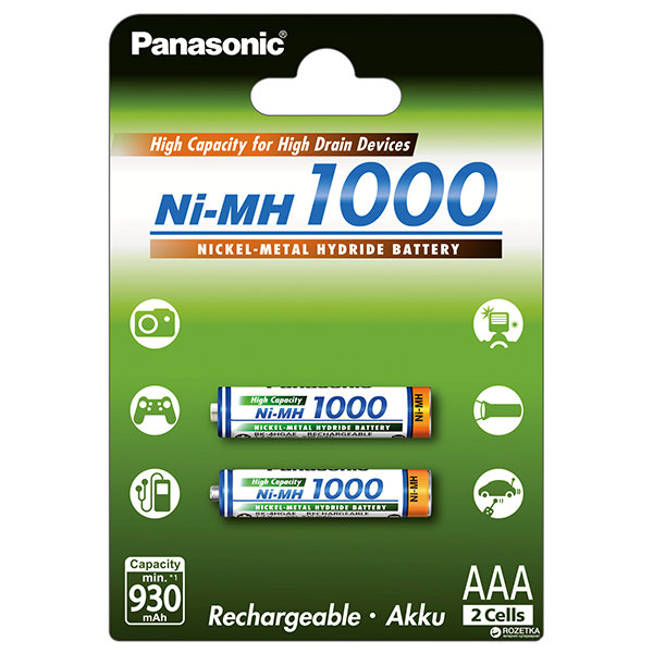 Аккумулятор Ni-MH Panasonic High Capacity AAA 1000мАч 1,2В 2шт Panasonic 1546-02