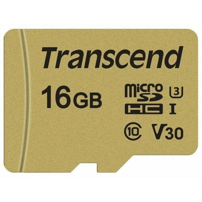 Карта памяти 16Gb MicroSD Transcend + SD адаптер (TS16GUSD500S)