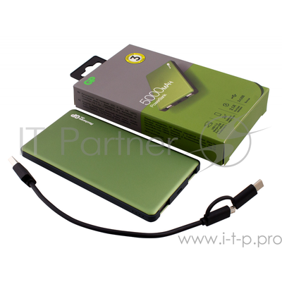 Мобильный аккумулятор GP Portable PowerBank MP05 Li-Pol 5000mAh 2.1A+2.1A зеленый 2xUSB