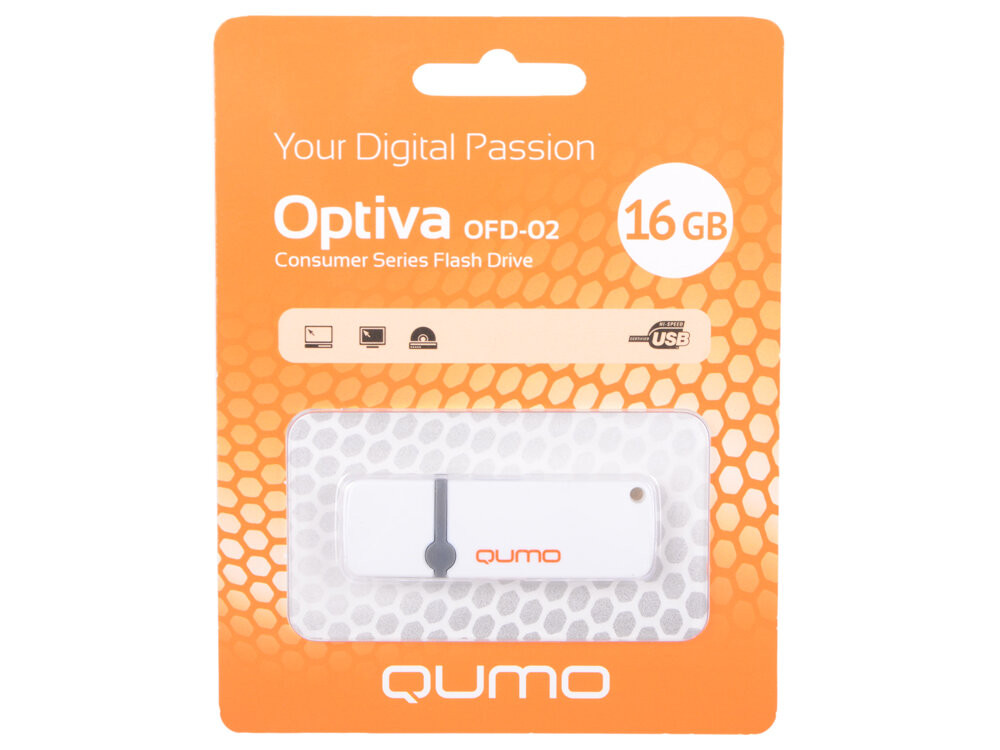 Флешка USB 16Gb QUMO Optiva 02 USB2.0 белый QM16GUD-OP2-White