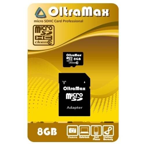 Карта памяти OltraMax microSDHC Class 10 8GB + SD adapter