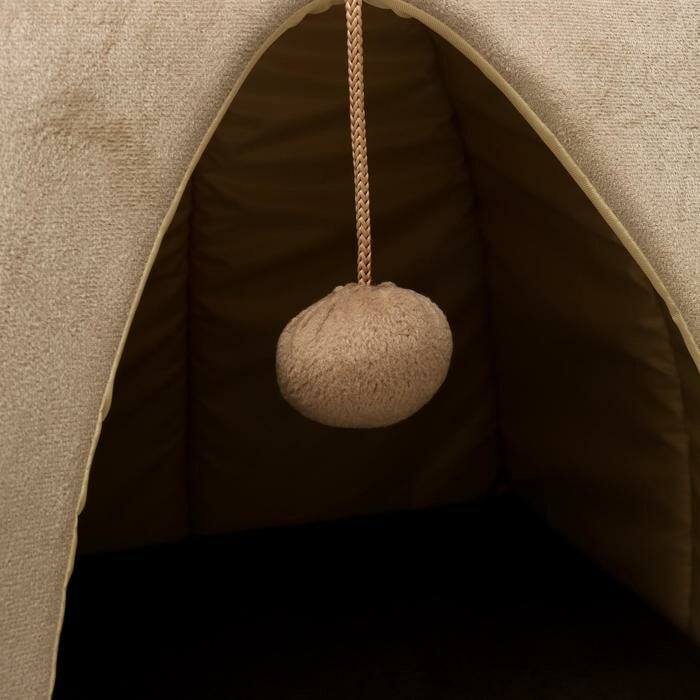 Пижон Домик-вигвам с ушками и шариком, 40 х 40 х 37 см, мебельная ткань, коричневый - фотография № 2