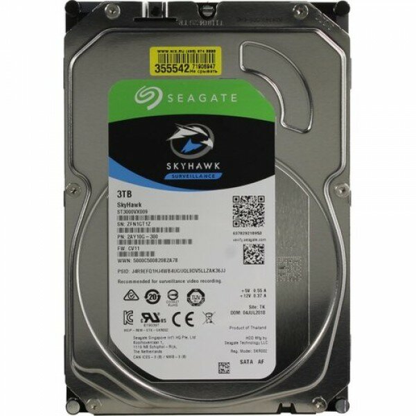 Жесткий диск SATA 3TB 5400RPM 6GB/S 64MB ST3000VX009 SEAGATE SkyHawk 3.5