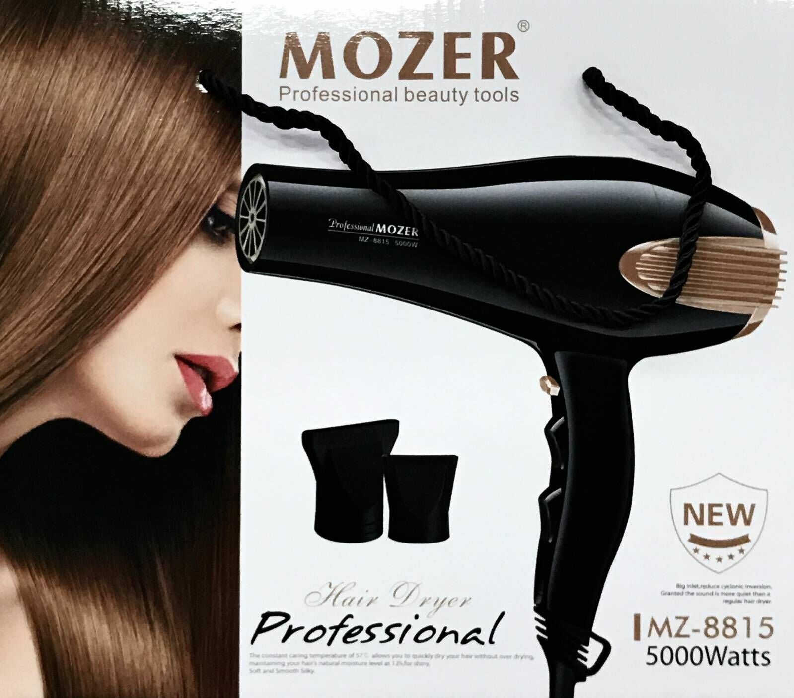 Фен для волос Mozer MZ-8815, 5000W, 3 температурных и 2 скоростных режима, провод 1.5м, черный, 1шт - фотография № 1