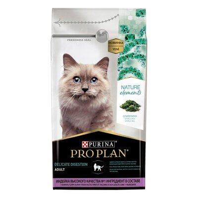 Purina Pro Plan Сухой корм для кошек Nature Elements с чувствительным пищеварением, с индейкой 12425480, 1,4 кг, 52762