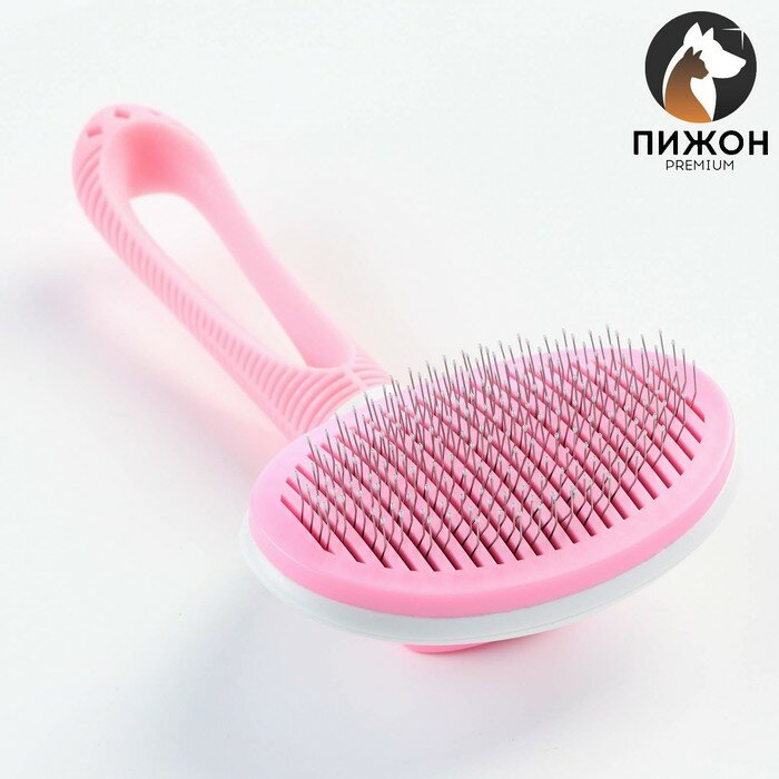 фото Пуходёрка с самоочисткой Пижон Premium округлая, с каплями, облегчённая,10 х 19 см, розовая 74379