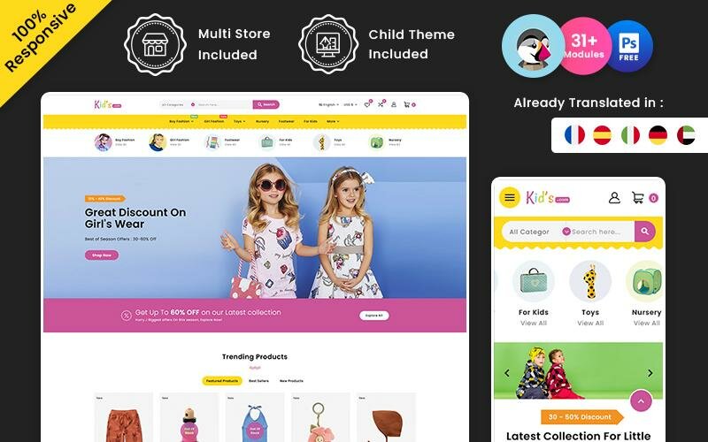 Kids Store – Kids Fashion and Toys Multipurpose Store Prestashop Store Тема PrestaShop