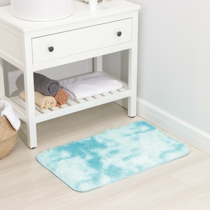 фото Коврик Доляна «Пушистик», 50×80 см, цвет сине-голубой