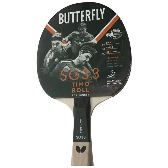 Ракетка для настольного тенниса BUTTERFLY Timo Boll SG33, для начинающих, накладка 1,5 мм ITTF, анатом./кон. ручка