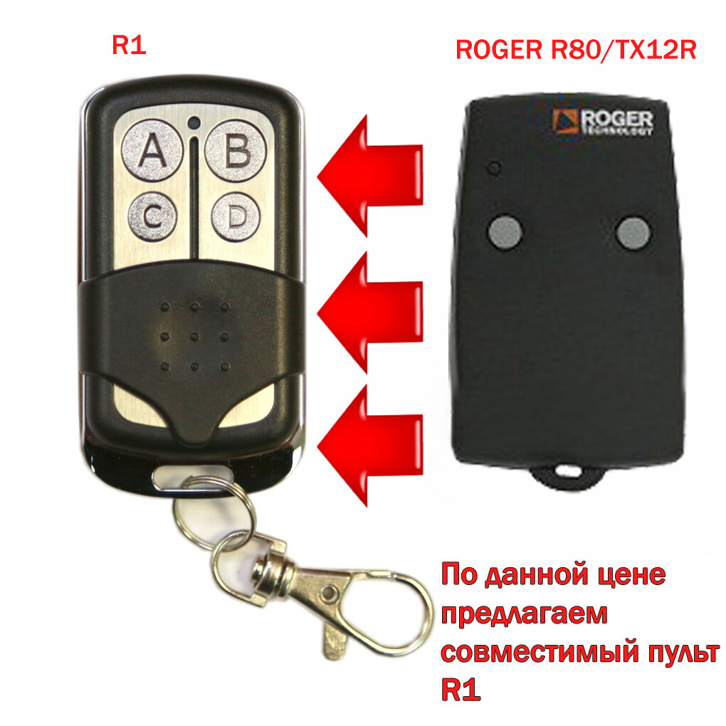 Пульт-брелок R1 для ворот и шлагбаумов ROGER R80/TX12, R80/TX14