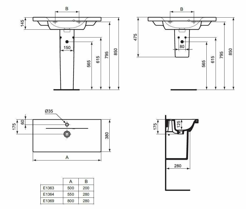 Раковина 55 см Ideal Standard Connect Space E136401, белый