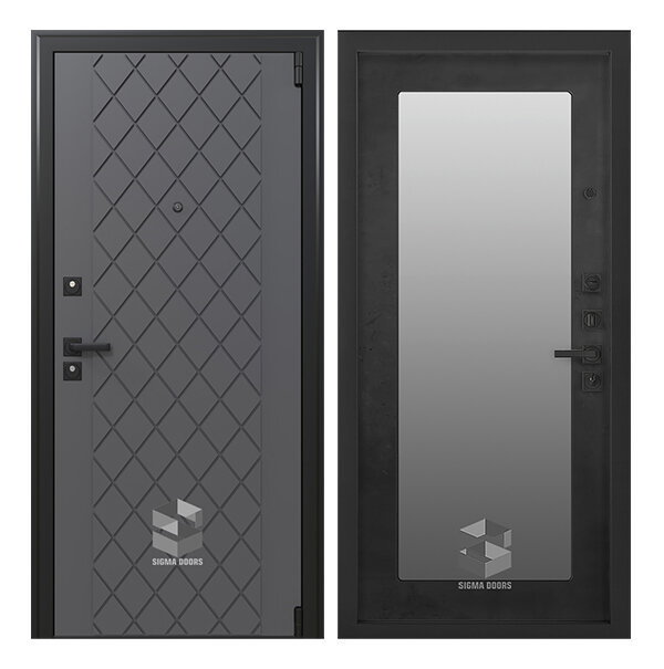Входная дверь Sigma (Сигма) Комфорт Marengo Зеркало (Чёрный) 860х2050 Петли справа
