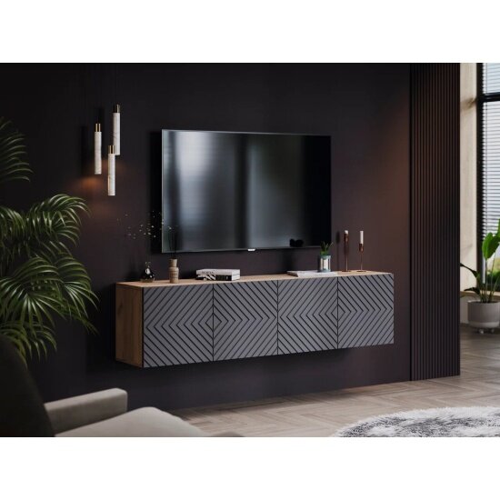 фото Тумба под ТВ Трия Танго Тип-1 Дуб Крафт Золотой/Холст Вулкан