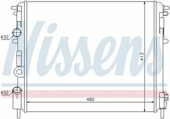 Радиатор Renault Clio II/Kangoo/Logan I 97>13 Nissan Kubistar 03>09 Lada Largus 12> Dacia Logan/Logan MCV/Sandero 03> NISSENS 63809