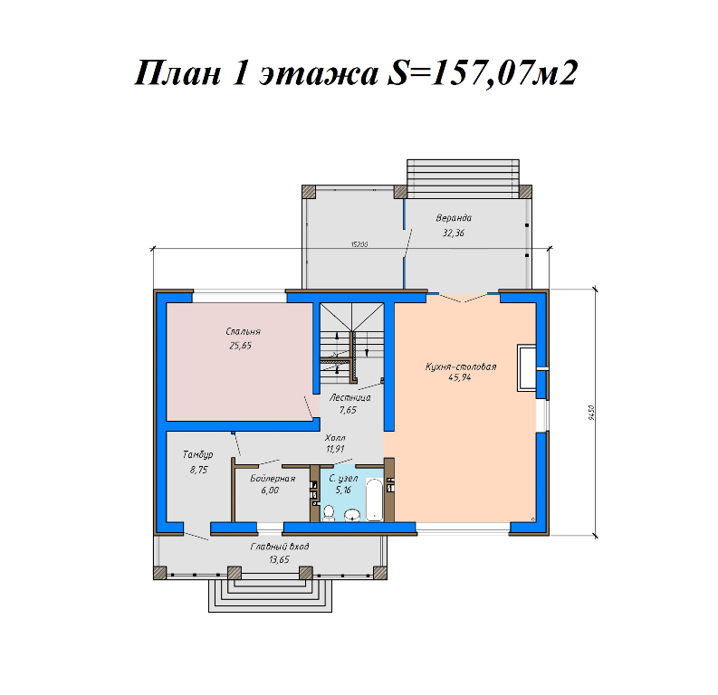 Проект жилого дома SD-proekt 22-0008 (261,03 м2, 15,2*9,45 м, керамический блок 380 мм, облицовочный кирпич) - фотография № 5