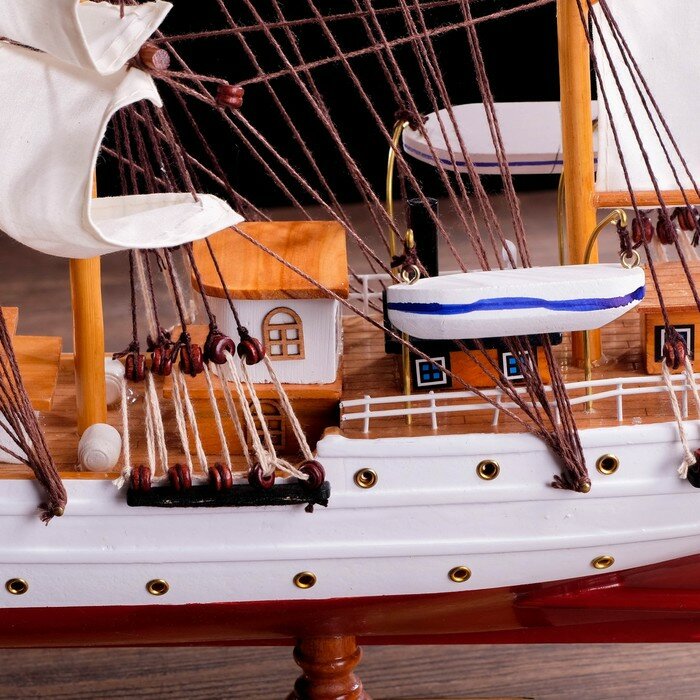 Корабль сувенирный «Проводник», 3 мачты, белый борт, чёрная подставка, белые паруса - фотография № 6