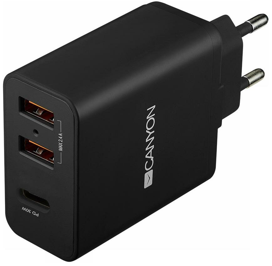      CANYON Universal 3xUSB AC charger (in wall) with over-voltage protection(1 USB-C with PD Quick Charger), Input 100