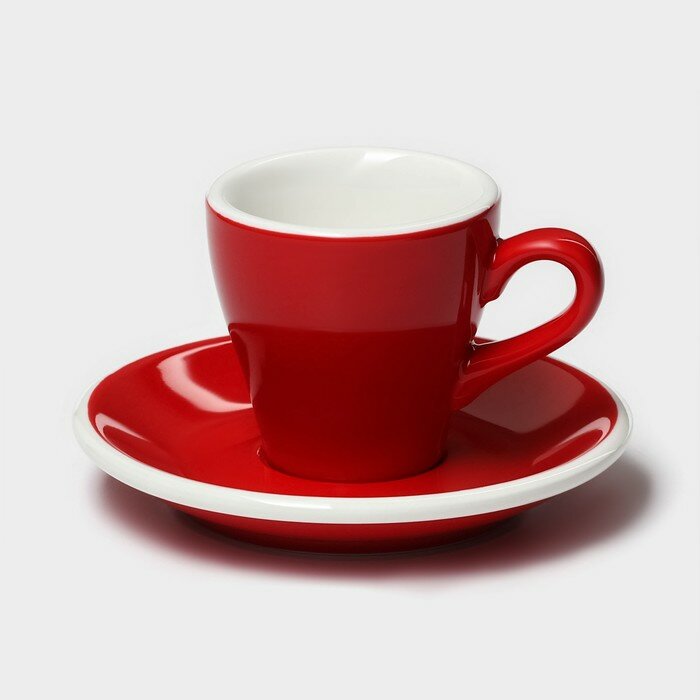 фото Magistro Кофейная пара фарфоровая Magistro Coffee time, 2 предмета: чашка 80 мл, блюдце d=12,5 см, цвет красный