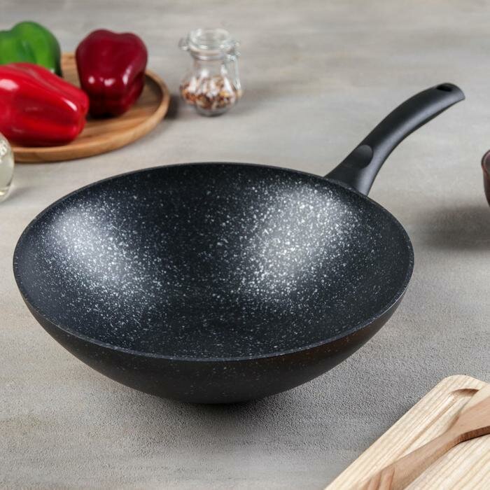 Сковорода-Wok, d 28, с ручкой, антипригарное покрытие, тёмный мрамор