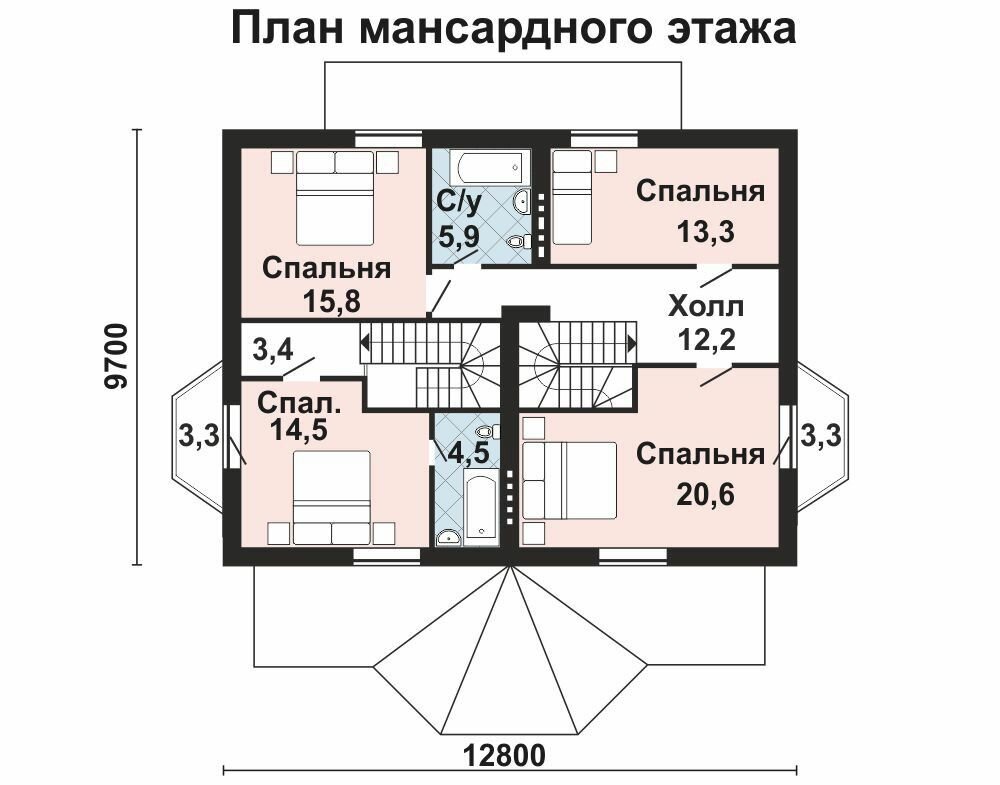 (207м2, 14х9м) Готовый проект дома из газобетона с мансардой и балконом - AS-2176 - фотография № 4