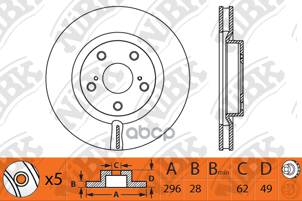    Toyota Camry/Rav4 2.0/2.4l All 06-> /Vent D=296mm Nibk Rn1241 NiBK . RN1241