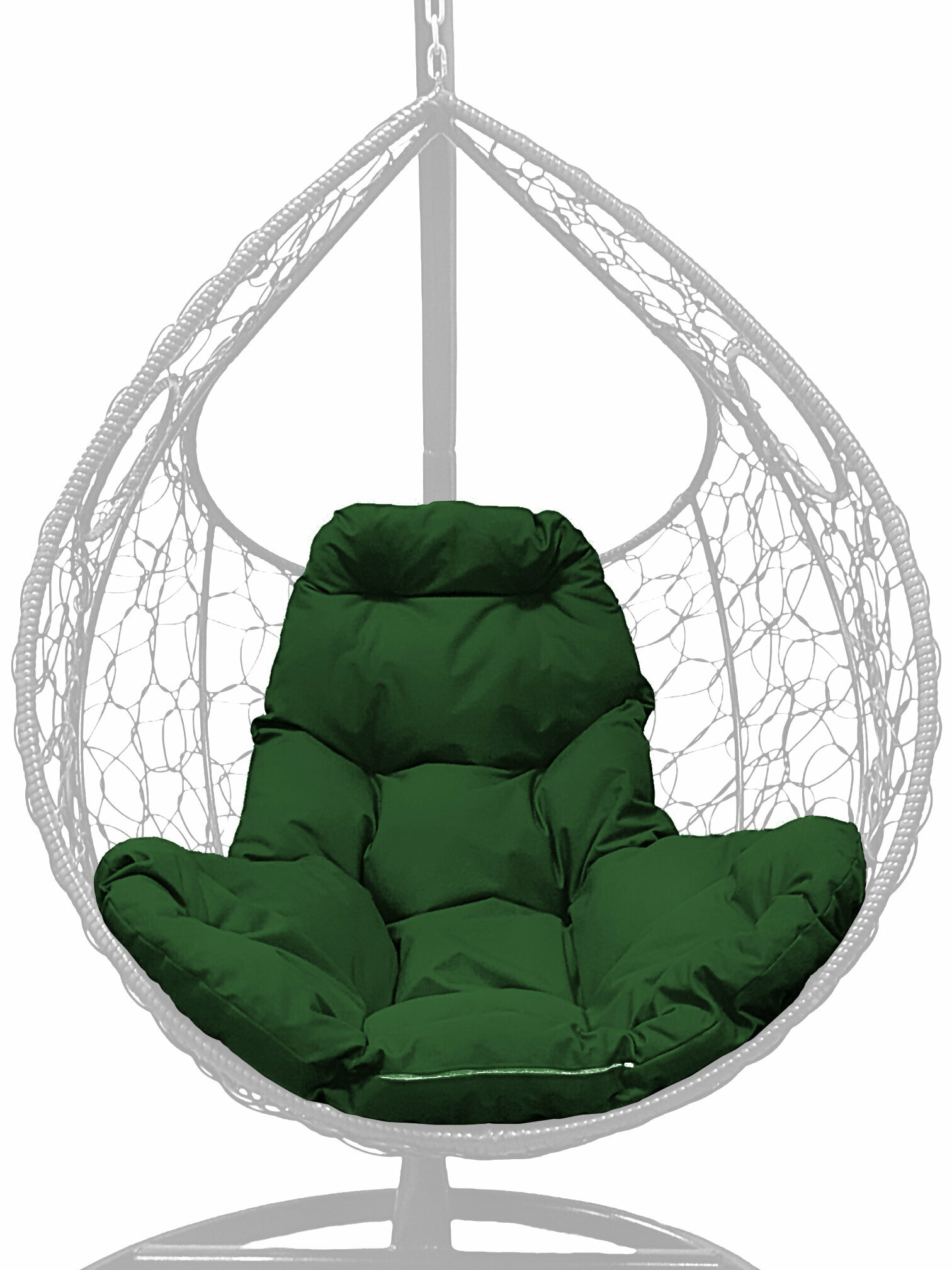 Подвесное кресло ротанг белое, зелёная подушка - фотография № 3