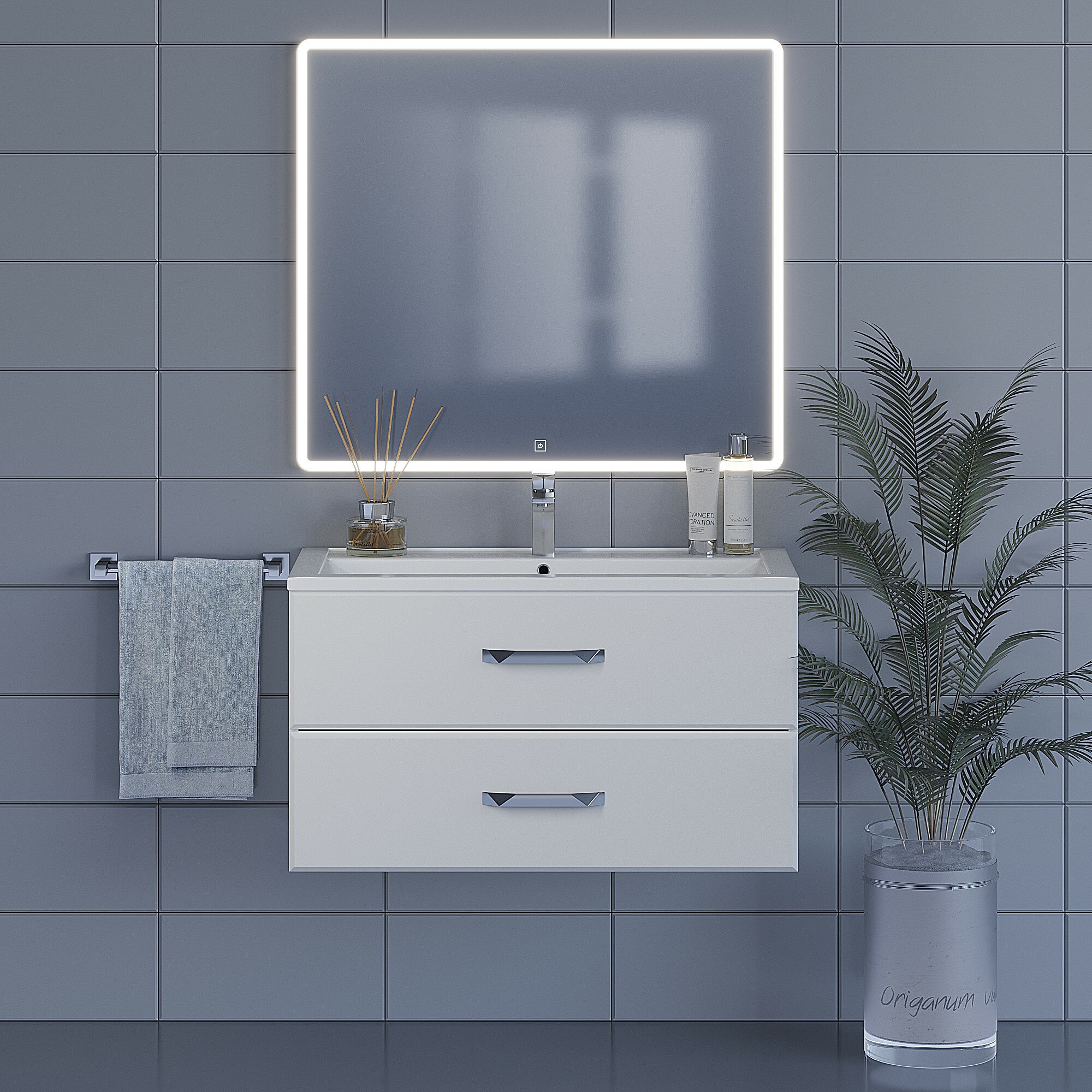 Зеркало для ванной комнаты Uperwood Foster 90*80 см, LED подсветка, сенсорный выключатель, антизапотевание - фотография № 2