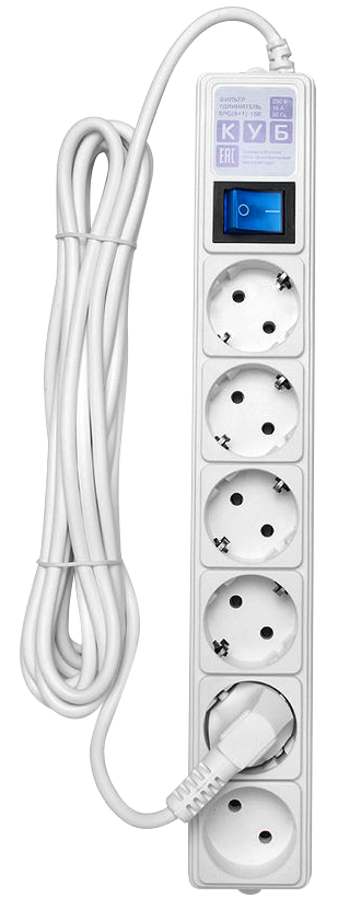 Сетевой фильтр ПВС 3х1 6гн с/з б/шт с/выкл белый 0,5м SPG(5+1)-16B 16А КУБ