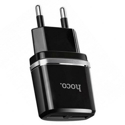 Сетевой адаптер питания Hoco C12 Dual Black зарядка 2.4А 2 USB-порта, черный