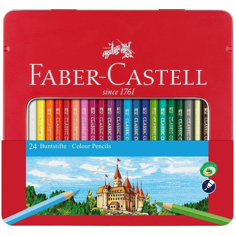 Карандаши цветные Faber-Castell, 24цв., заточен., метал. кор.