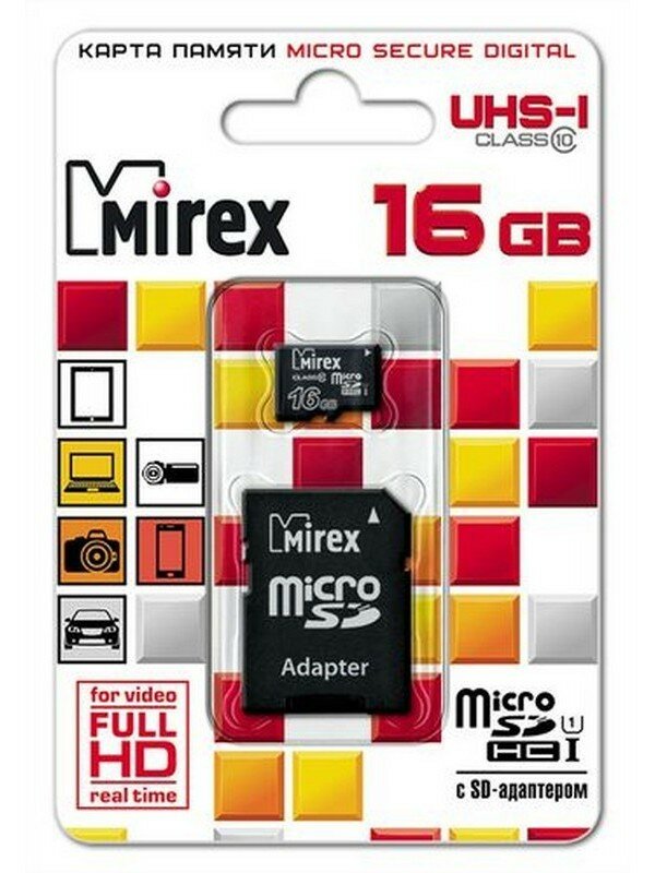 Mirex micro SDHC 16 Gb Class 10 UHS-I + адаптер (черный)