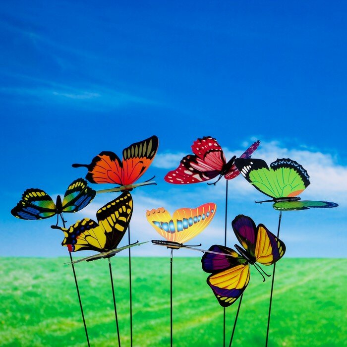 Штекер садовый "Бабочка" 8х10см, 25см, микс - фотография № 3