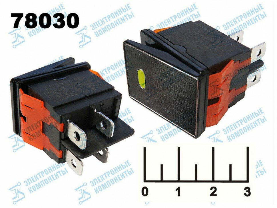 фото Выключатель 220/16 черный LED желтый 4 контакта влагозащищенный LBCX2822-2 IP65