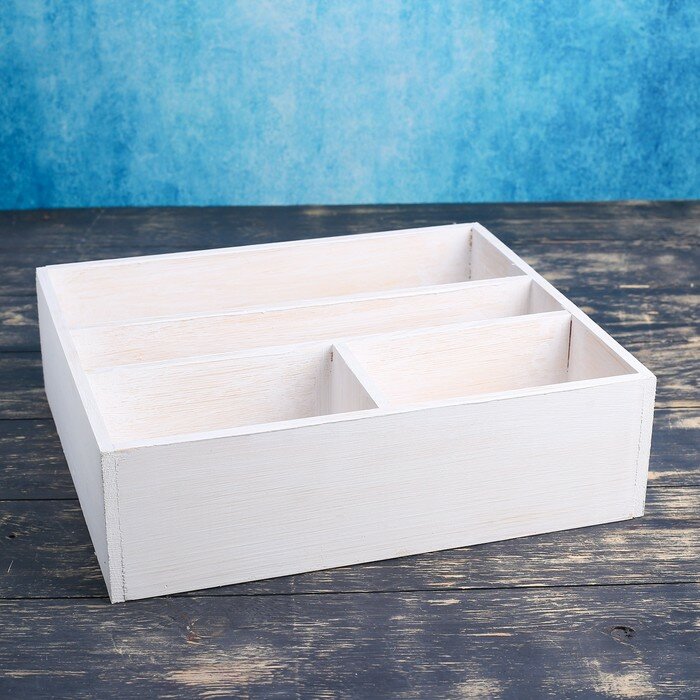 Ящик деревянный 34.5×30×10 см подарочный комодик, белая кисть - фотография № 1